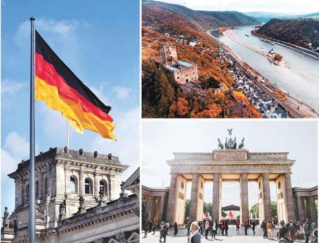 1945년 ‘패전한 전범국’이던 독일은 이후 기적적인 경제 성장과 통일을 이뤘고 세계 질서를 선도하는 국가로 발돋움하고 있다. 
베를린 연방의사당 앞 독일 국기와 경제 기적의 상징 라인강, 과거 분단의 상징이던 베를린 브란덴부르크 문(왼쪽 사진부터 시계 
방향). 사진 출처 Unsplash