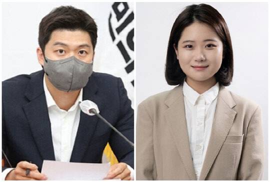 김용태(왼쪽) 국민의힘 청년최고위원과 박지현 더불어민주당 공동비상대책위원장. <박지현 페이스북, 연합뉴스>