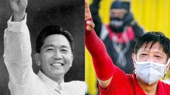페르디난드 마르코스 전 필리핀 대통령(왼쪽)과 그 아들 페르디난드 마르코스 주니어(오른쪽)의 모습. [중앙포토, AFP=뉴스1]