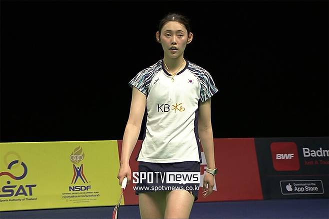 ▲ 2022 BWF 우버 컵 결승전 마지막 단식에 출전한 심유진 ⓒSPOTV 방송 화면 캡처