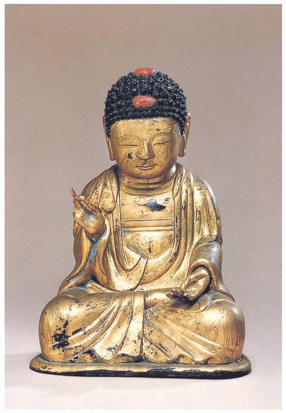 성주 명적암 목조아미타여래좌상. 현진, 1637년. 높이 33.1cm. 영남대박물관 소장. [사진 눌와]