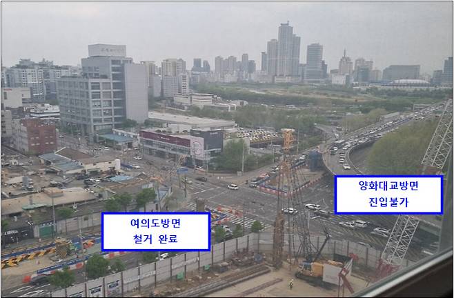 서울 영등포구 양평동3가에서 옛 경인고속도 입구 사이 위치한 선유고가차로 철거 공사 현장. 서울시 제공