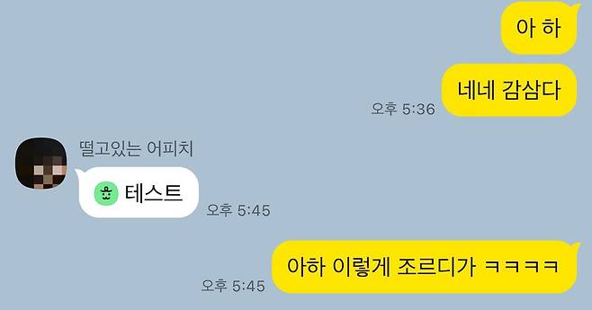 카카오톡 예약 메시지. 말풍선 앞에 죠르디 캐릭터가 표시된다. /카카오톡 캡쳐