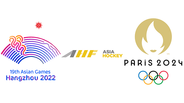 왼쪽부터 항저우아시안게임, 아시아하키연맹, 파리올림픽 로고