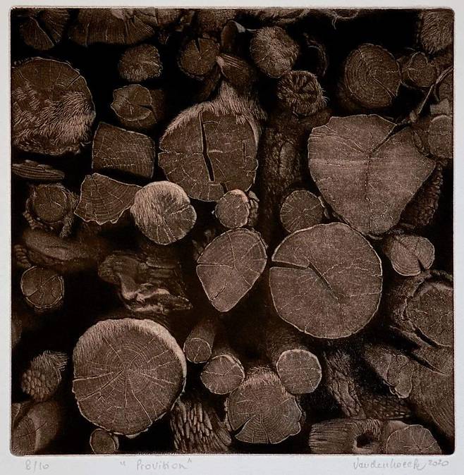 저장, 동판화와 뷔렝 기법의 채색, 20×20cm, 2020