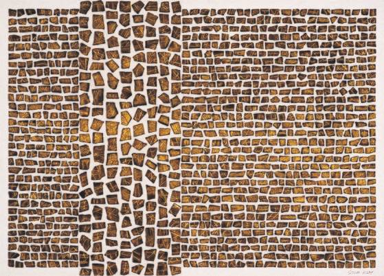 김두석, 시그널,91X65 cm, 백토, 갑발소성, 아크릴 ,800℃.[사진 경인미술관]