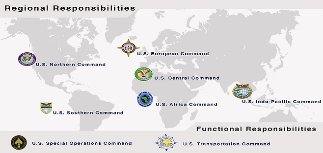 미국의 지역별 통합전투사령부 (출처: 美 국방부)