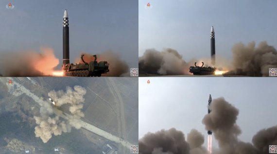 북한이 25일 공개한 ICBM '화성-17형' 시험발사 영상 캡처. 사진=조선중앙TV 캡처