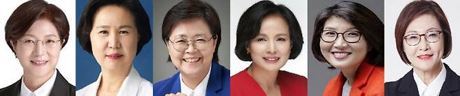 왼쪽부터 더불어민주당 은평 김미경, 양천 김수영, 강북 이순희, 국민의힘 강동 이수희, 관악 이행자, 용산 박희영 후보