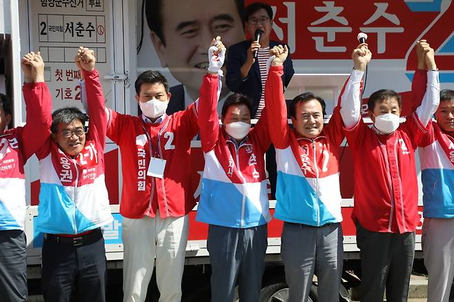 [진주=뉴시스] 박완수 경남도지사 후보 함양 지원유세. *재판매 및 DB 금지