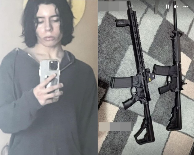 텍사스주 초등학교 총기 난사 사건 범인인 샐버도어 라모스(18). 오른쪽은 그가 범행 전 소셜미디어에 올린 총기 사진. / 인스타그램