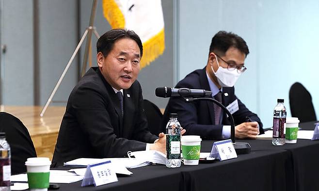 김태현 예금보험공사 사장이 2일 예보 본사에서 열린 기자간담회에서 답변하고 있다. 예금보험공사 제공
