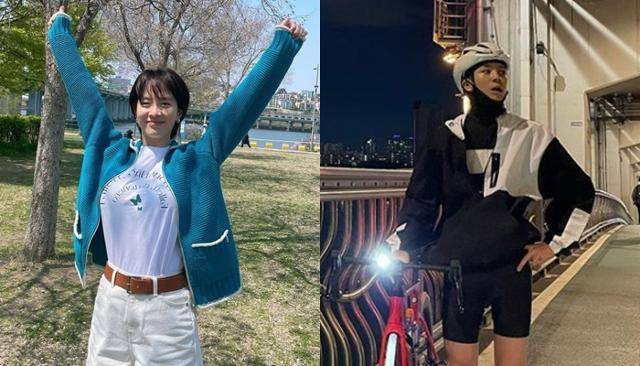 송지효(왼쪽)와 정동원이 한강을 찾았다. 송지효, 정동원 SNS