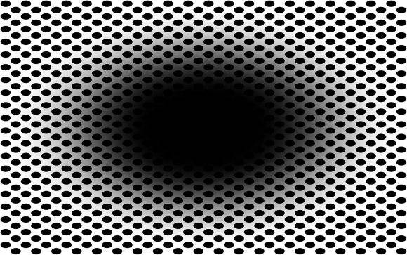 가운데 검은색 구멍이 움직이지 않는 사진이지만, 점점 팽창하는 것처럼 착시가 일어난다. [그림=Frontiers in Human Neuroscience]