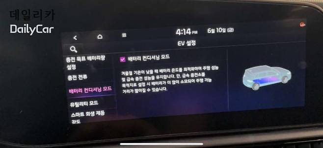 기아 신형 니로 EV는 EV6에 없는 배터리 컨디셔닝 모드가 마련됐다.