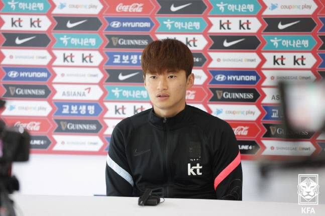 김진수가 12일 화상 기자회견에서 취재진 질문에 답하고 있다. 제공 | 대한축구협회