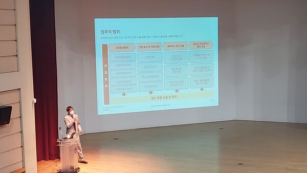 지난 21일 충남대 정심화국제문화회관 백마홀에서 이종화 삼일회계법인 이사가 '충남대 혁신방안 연구용역' 최종보고회를 진행하고 있다. 사진=대전일보DB