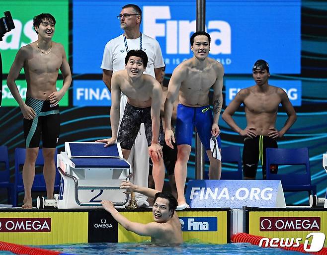 한국 수영이 세계선수권 남자 계영 800m에서 6위에 올랐다. © AFP=뉴스1