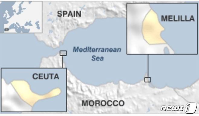북아프리카 모로코와 스페인령 세우타와 멜리아.(BBC 캡처) © 뉴스1