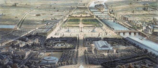1855년 파리 엑스포 행사장 전경 세계 최초의 국제박람회인 1851년 런던 엑스포의 성공에 자극받아 프랑스의 나폴레옹 3세는 4년 뒤 파리에서 두 번째 세계박람회를 개최했다. [BIE 홈페이지·재판매 및 DB 금지]