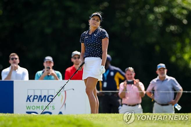 렉시 톰프슨의 최종 라운드 18번 홀 경기 모습 [Scott Taetsch-USA TODAY Sports/로이터=연합뉴스]