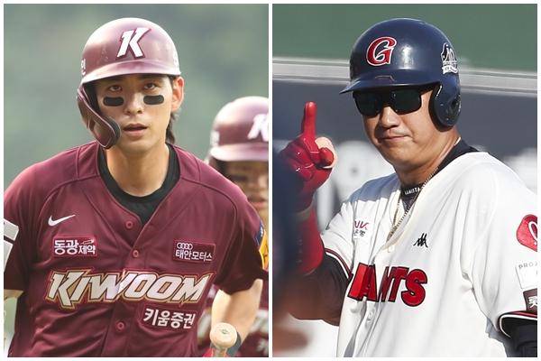 타격왕 경쟁을 펼치고 있는 키움 이정후(왼쪽)와 롯데 이대호. 뉴스1·연합뉴스