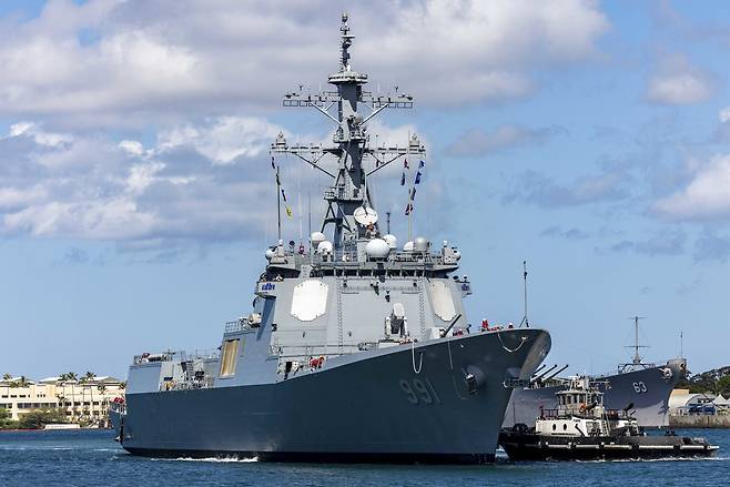 미 하와이에 도착한 우리 해군 이지스 구축함 '세종대왕함'. (림팩 트위터) © 뉴스1