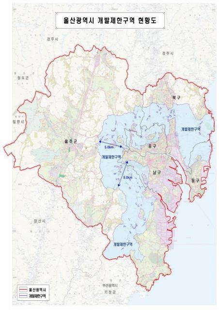 울산시 그린벨트(파란색 표시) 현황도 [울산시 제공. 재판매 및 DB 금지]