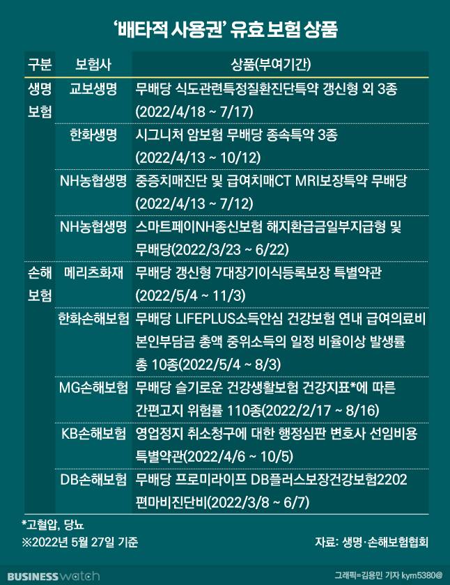 지난 5월 기준 배타적 사용권 유효한 보험상품/그래픽=비즈니스워치