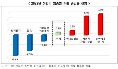 2022년 하반기 업종별 수출 증감률 전망. 전국경제인연합회 제공.