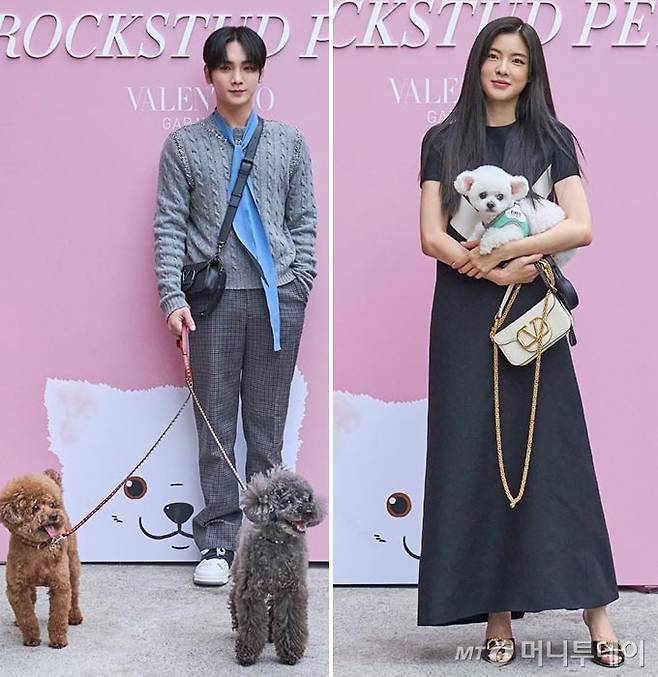 그룹 샤이니 키와 반려견 꼼데·가르송, 배우 이선빈과 반려견 무스./사진제공=발렌티노(Valentino)