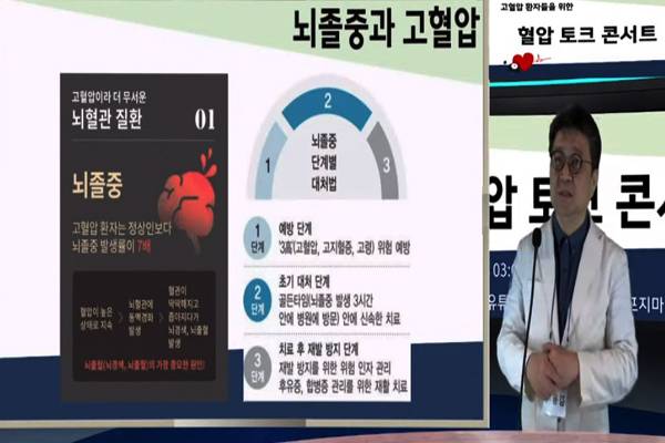 신경과 김용재 교수가 뇌졸중과 고혈압의 연관성을 짚어주고 있다.(사진=질병관리청 아프지마TV)