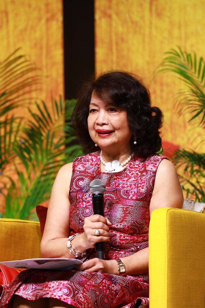 아이린 나티비다드 GSW 회장이 2022 세계여성지도자회의에서 참가자의 질문에 답하고 있다. /사진=GSW 제공