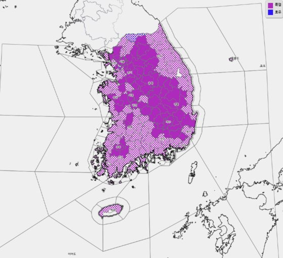 5일 오후 3시 기준 폭염 및 호우 특보 현황. 자료 기상청