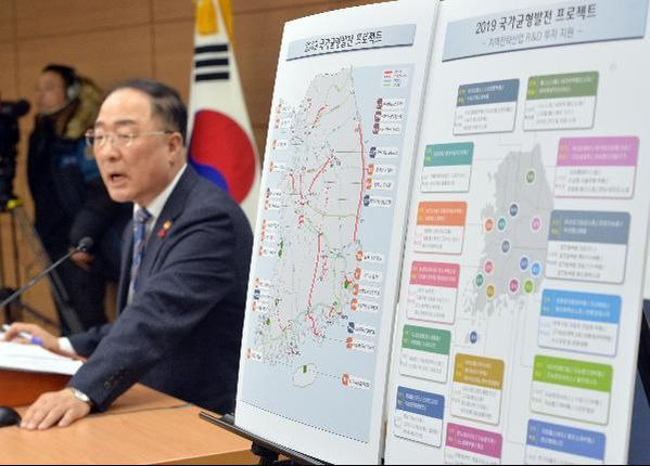 2019년 1월 29일 홍남기 당시 경제부총리 겸 기획재정부 장관이 정부세종청사에서 예비타당성조사 면제 대상을 발표하고 있다. / 조선 DB