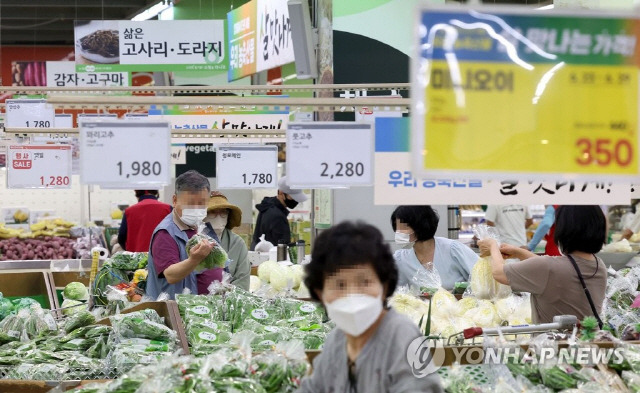 ▲ 봄철 가뭄과 농지면적 감소 등으로 여름철 농산물 가격이 크게 상승하는 가운데 26일 서울의 대형 마트에서 시민들이 장을 보고 있다. 2022.6.26 연합뉴스