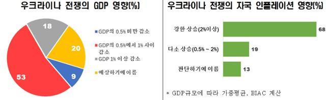 우크라이나 전쟁의 GDP 영향과 인플레이션 영향.