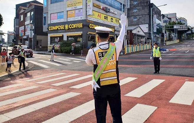 '보행자 보호 의무 강화' 교통안전 캠페인 [제주도 자치경찰단 제공. 재판매 및 DB 금지]