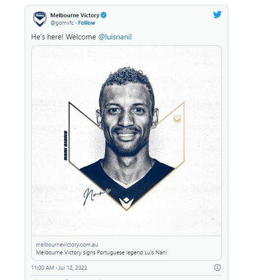 루이스 나니의 영입을 발표한 호주 멜버른 빅토리. [멜버른 빅토리 구단 SNS. 재판매 및 DB 금지]