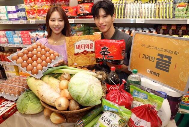 이마트는 지난 4일 필수상품군 40개를 선정해 상품군별 대표 상품을 주요 대형마트와 쿠팡보다 저렴한 가격에 공급하는 ‘가격의 끝’ 프로젝트를 시작했다.&nbsp;이마트 제공