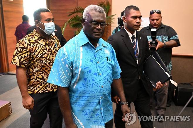 태평양제도포럼(Pacific Islands Forum)에 참석한 머내시 소가바레 솔로몬 제도 총리 [AFP 연합뉴스 자료사진. 재판매 및 DB 금지]