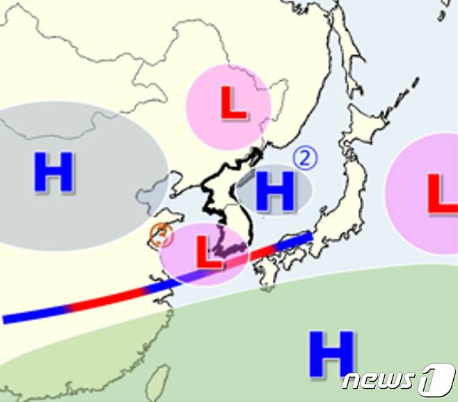 17일 오전 기상청이 예보한 21일 전후 우리나라 주변 기압 배치 예상도(기상청 제공) © 뉴스1