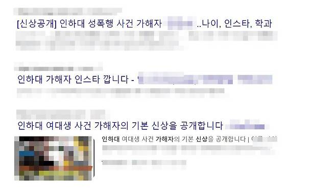온라인에 퍼진 인하대 사망사건 가해자 A씨 신상정보/구글 포털사이트