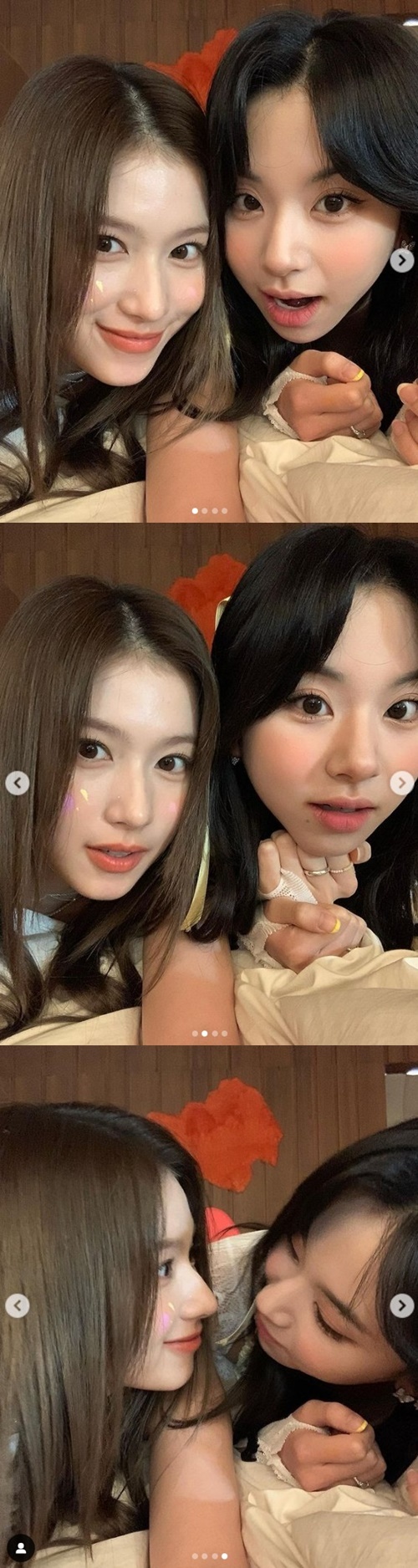 TWICE Sana has released a friendly two-shot with Chae Young.Sana posted several photos on her instagram late on the 18th.Inside the picture is a selfie of him and Chae Young.They were both lovely and cute, and they were also charming.In another photo, Sana and Chae Young were seen staring at the screen.In addition, Sana also revealed how she and Chae-young faced each other, who thrilled fans with their deadly side-by-side and goddess-like beauty.