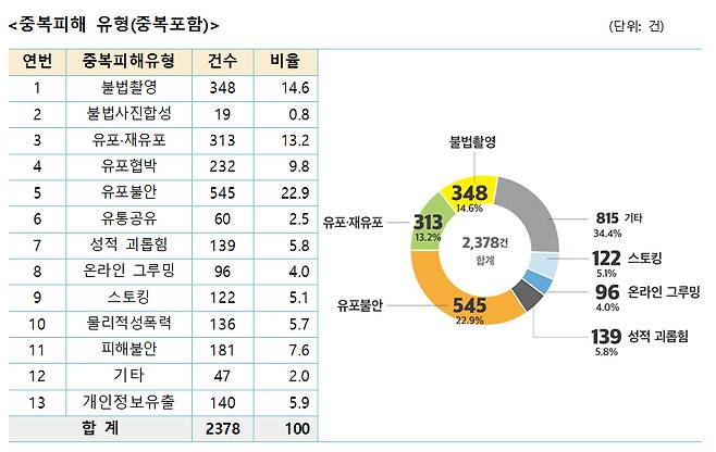 서울 디지털성범죄 안심지원센터에서 지원한 피해 사례 유형 /자료제공=서울시