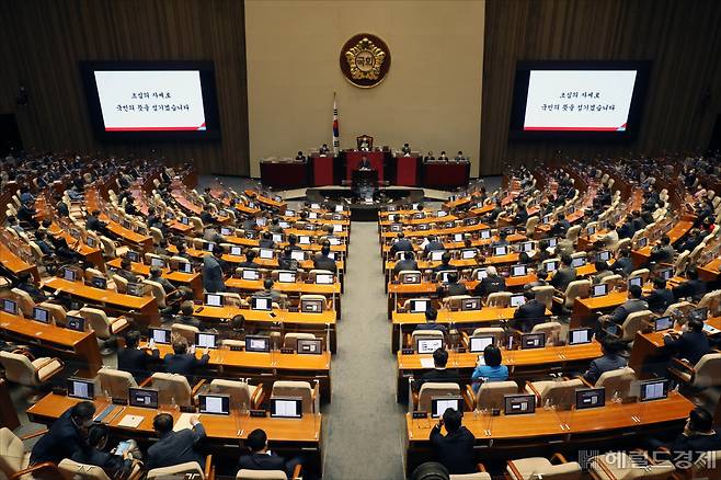 권성동 국민의힘 원내대표 겸 당대표 직무대행이 21일 오전 서울 여의도 국회 본회의장에서 교섭단체 대표연설을 하고 있다. 임세준 기자