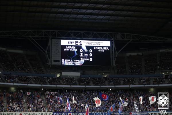 한일전 참패 스코어. 사진｜대한축구협회