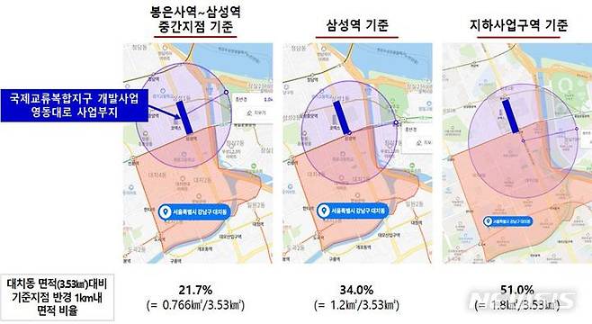 [서울=뉴시스] 토지거래허가제도 직접영향권 구분. (이미지=유경준 의원실 제공)