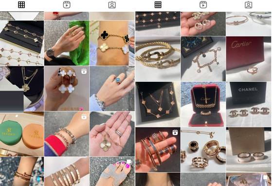 인스타그램에서 판매 중인 명품 주얼리 카피 제품들. 정품을 직접 구매해 공장에서 맞춤 제작을 했다면서 홍보하고 있다. 인스타그램 캡쳐.