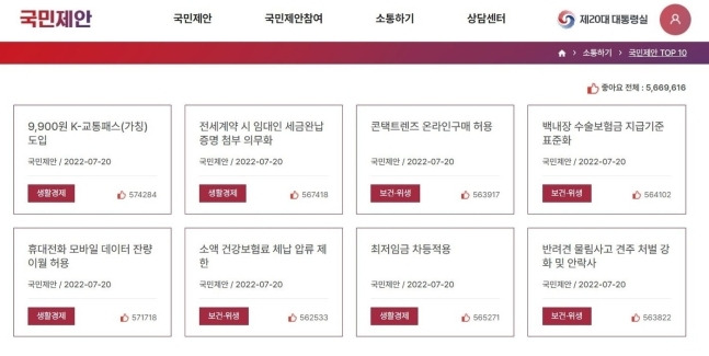 대통령실 국민제안 갈무리